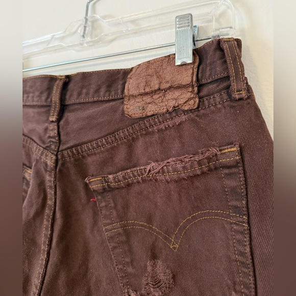 Vintage Y2K Levi's 501 Brown Distressed Jean Shorts Womens Sz 12 W32in Grunge - Picture 3 of 15
